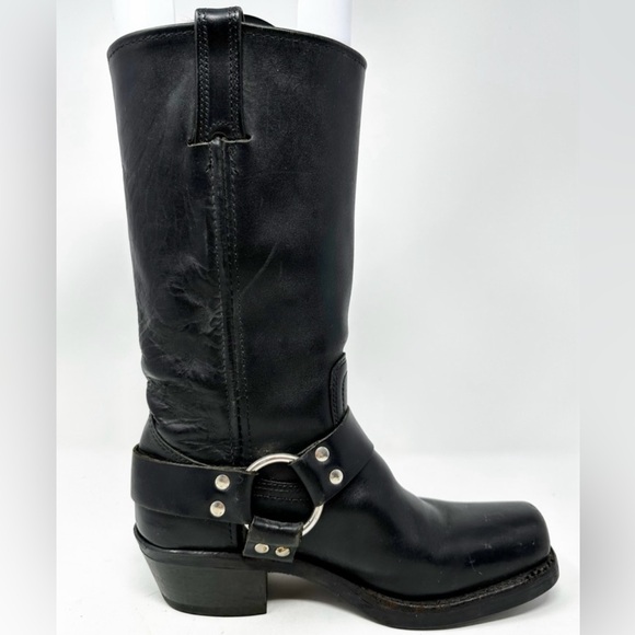 Frye Black Leather Harness 12R Square Toe Biker Boots - Picture 6 of 10